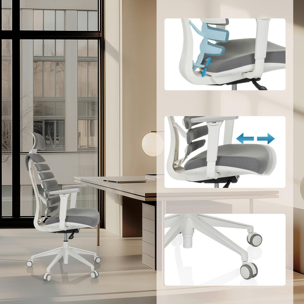OTOČNÁ ŽIDLE, plochá tkanina, tmavě šedá - šedá/bílá, Moderní, textil/plast (67/116 - 133/65cm) - MID.YOU