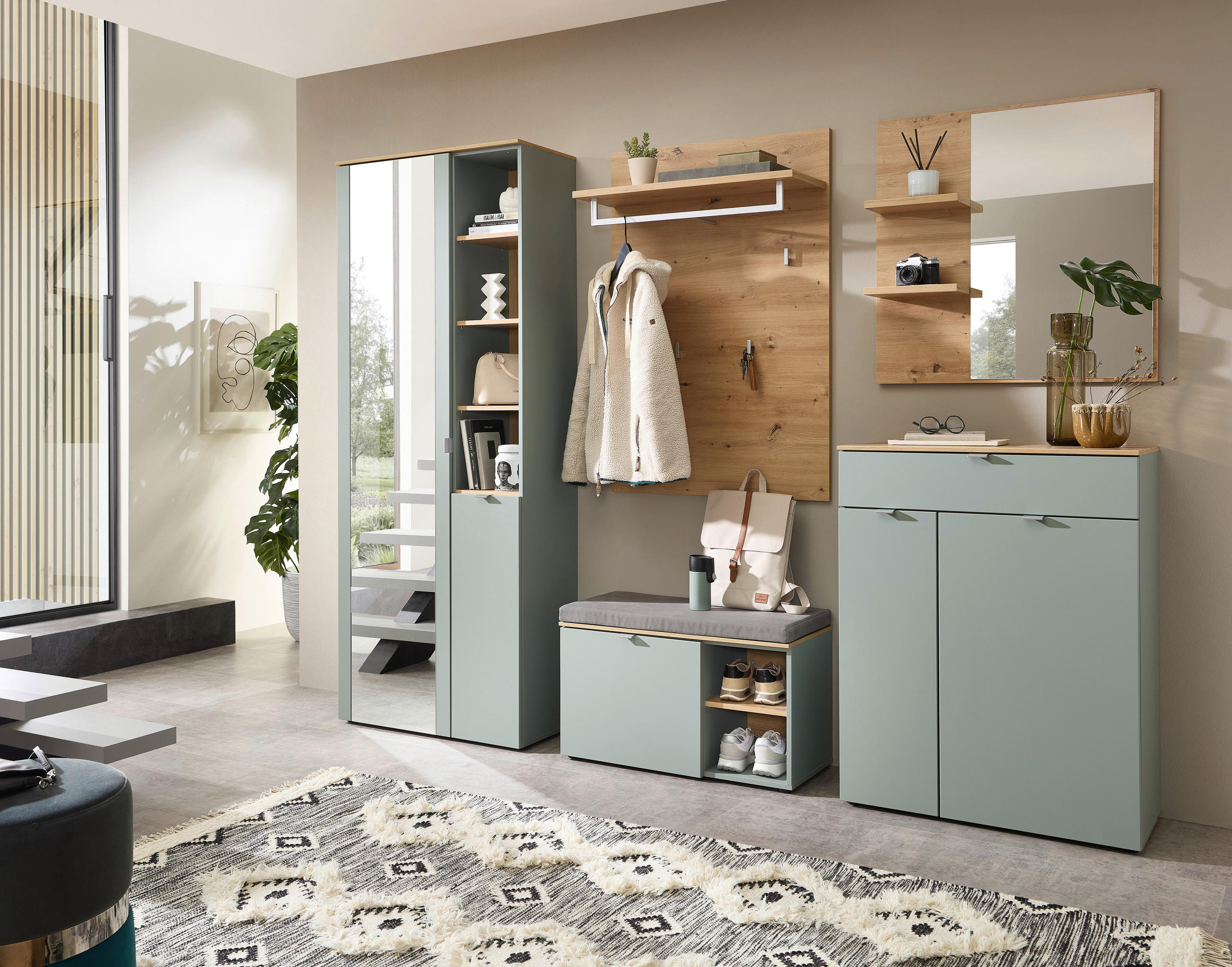 GARDEROBENSCHRANK 78/202/38 cm  - Salbeigrün/Silberfarben, Design, Glas/Holzwerkstoff (78/202/38cm)