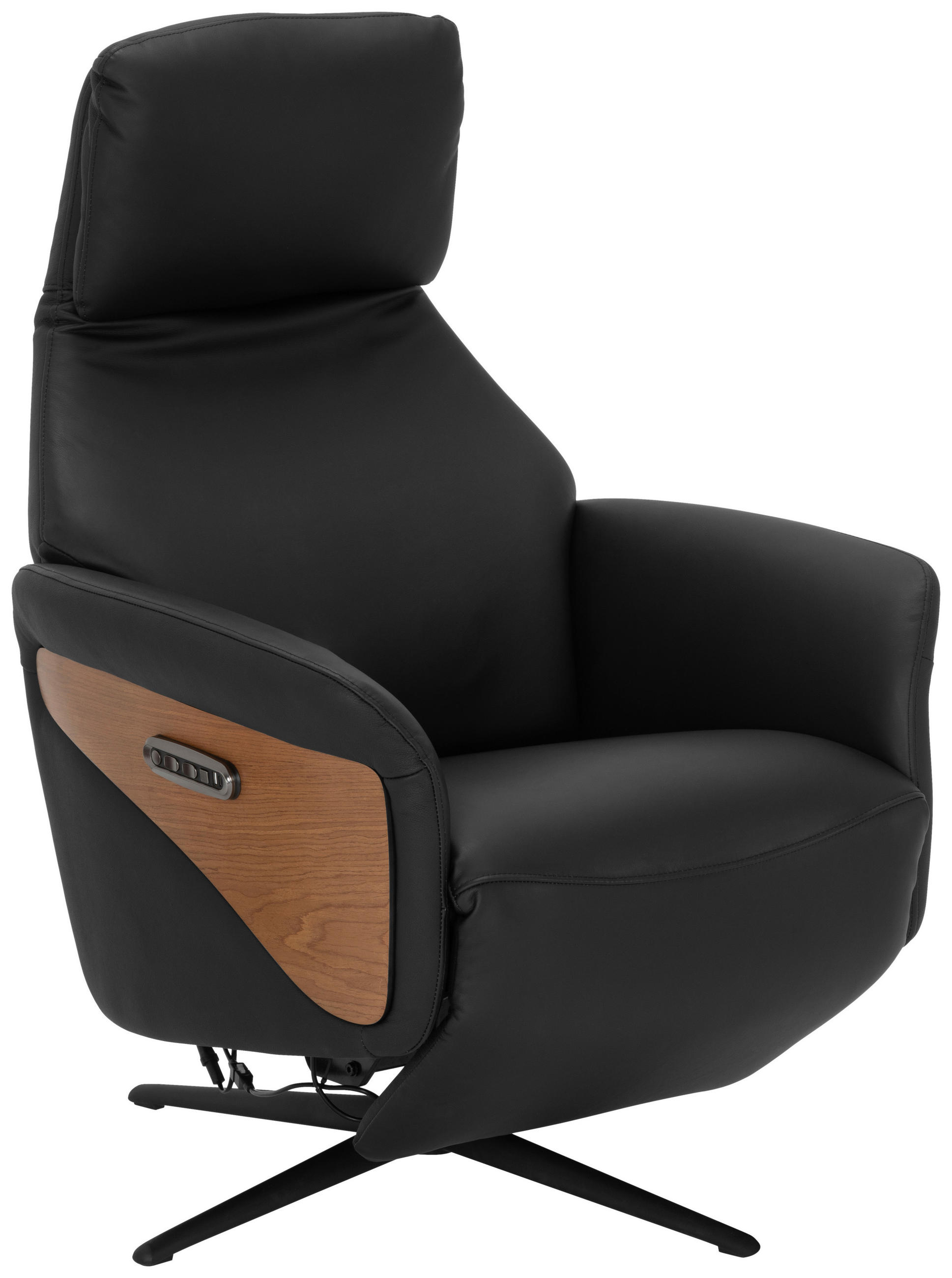 MASSAGESESSEL  mit Echtleder Lederlook Schwarz Relaxfunktion, Massagefunktion, USB-Anschluss, USB-C-Anschluss  - Schwarz/Braun, KONVENTIONELL, Leder/Holzwerkstoff (75/112/85cm) - Livetastic