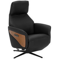 MASSAGESESSEL  mit Echtleder Lederlook Schwarz Relaxfunktion, Massagefunktion, USB-Anschluss, USB-C-Anschluss  - Schwarz/Braun, KONVENTIONELL, Leder/Holzwerkstoff (75/112/85cm) - Livetastic