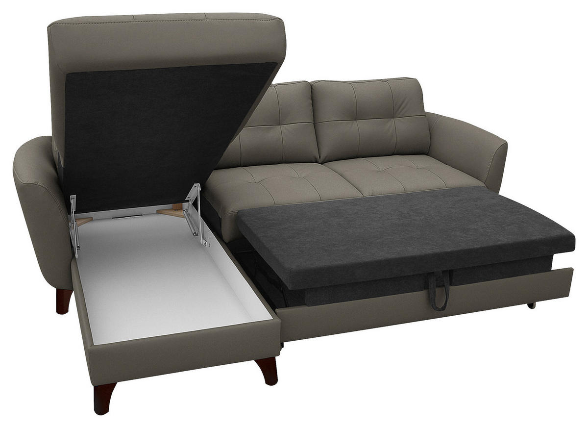 ECKSOFA in Lederlook Echtleder Schlammfarben  - Schlammfarben/Buchefarben, Design, Leder/Holz (238/168cm) - Livetastic