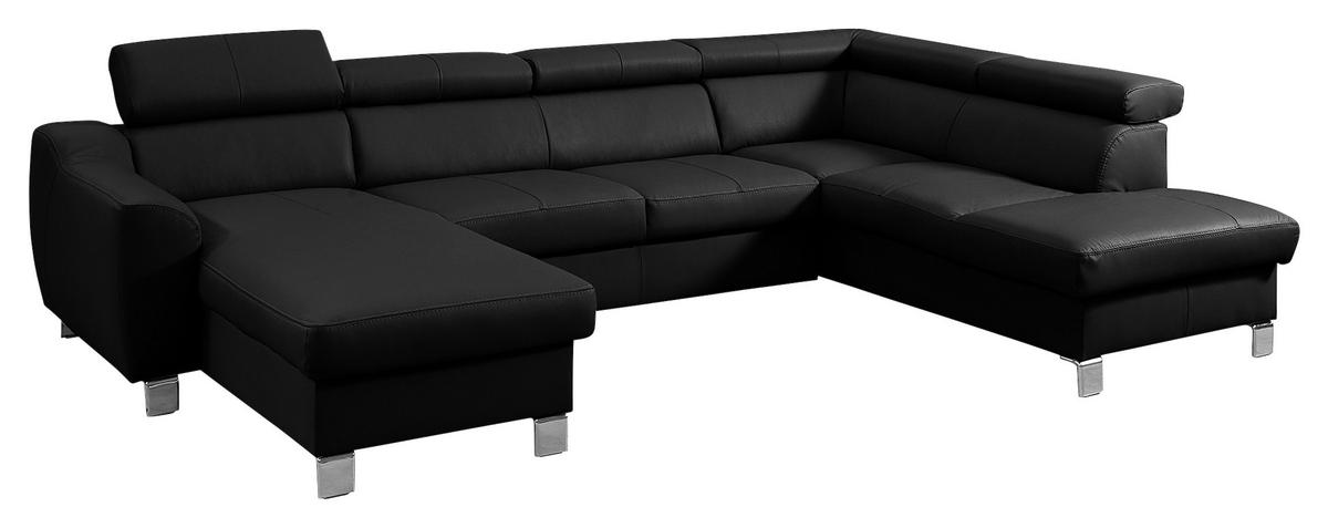 WOHNLANDSCHAFT in Lederlook Echtleder Schwarz  - Chromfarben/Schwarz, Design, Leder/Textil (175/315/175cm) - Livetastic