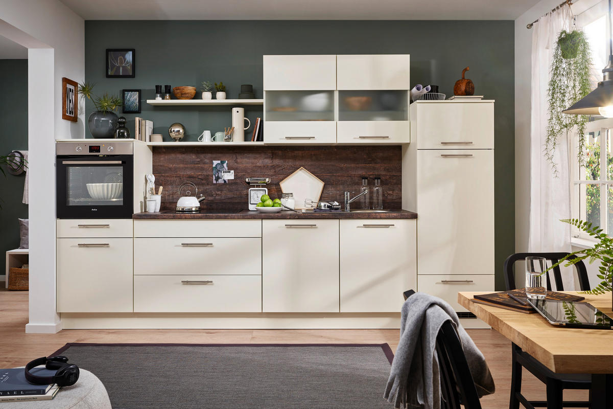 KÜCHENLEERBLOCK 340 cm   in Creme, Eiche dunkel  - Eiche dunkel/Edelstahlfarben, KONVENTIONELL, Holzwerkstoff/Metall (340cm) - Burger