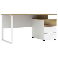 SCHREIBTISCH 150/77/73 cm Weiß, Eiche Artisan Kabeldurchlass, Stauraum  - Weiß/Eiche Artisan, KONVENTIONELL, Holzwerkstoff/Metall (150/77/73cm) - Voleo