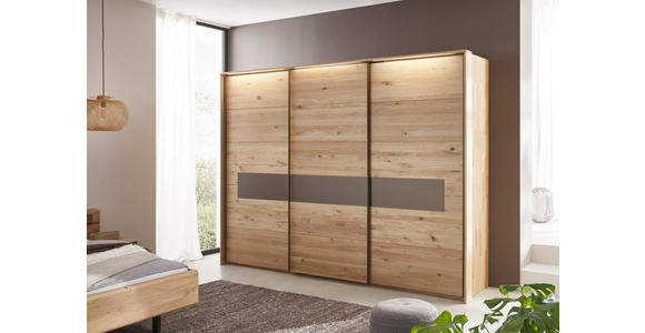 SCHIEBETÜRENSCHRANK 301,9/223,3/67,5 cm 3-türig Bronzefarben, Wildeiche  - Wildeiche/Bronzefarben, Natur, Glas/Holz (301,9/223,3/67,5cm) - Valnatura