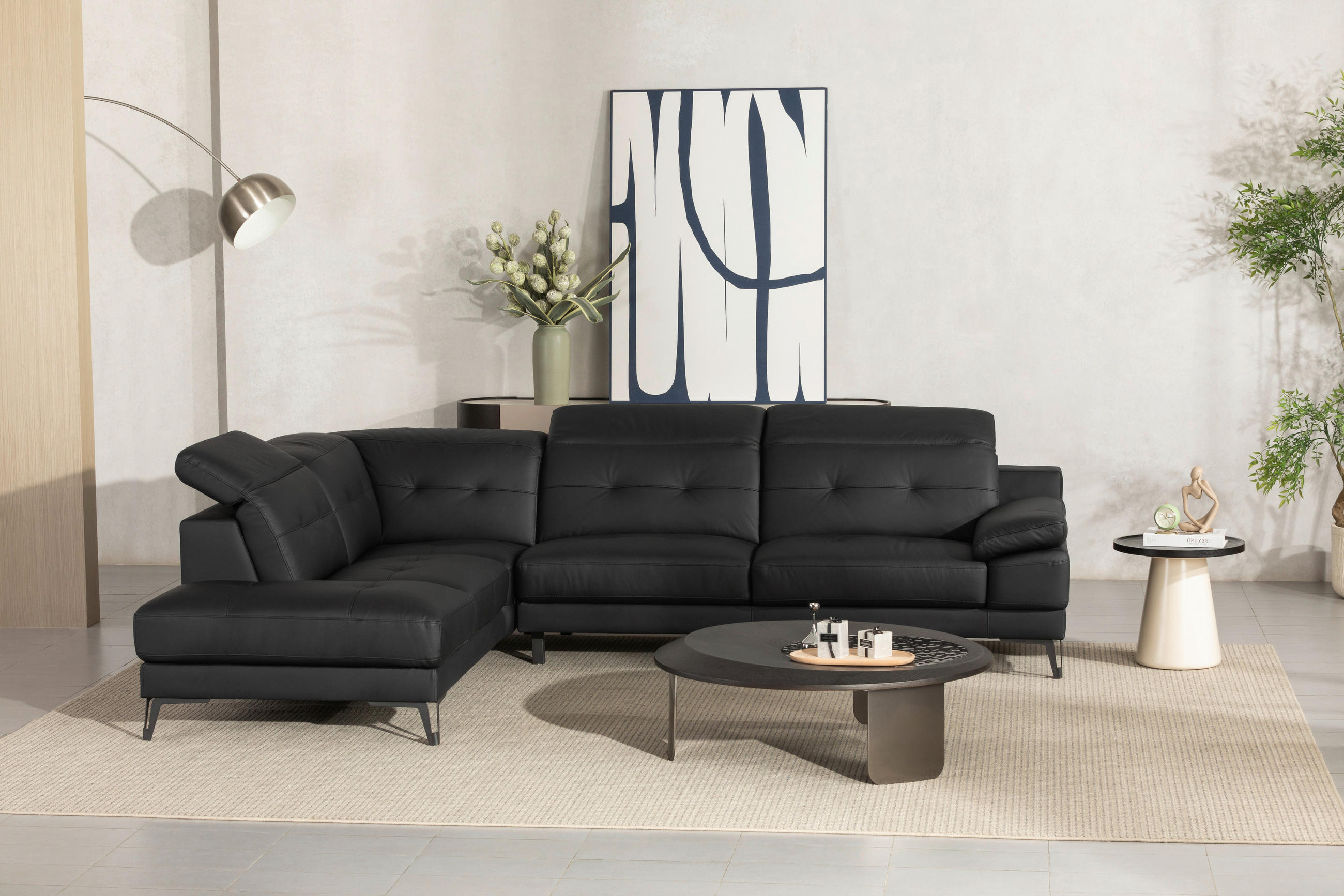 ECKSOFA Schwarz Echtleder  - Schwarz, MODERN, Leder/Metall (224/287cm) - MID.YOU