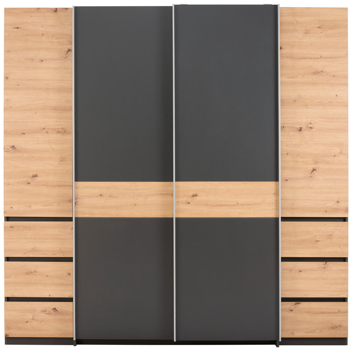ŠATNÍ SKŘÍŇ, barvy grafitu, dub artisan, 215/211/60 cm - barvy stříbra/barvy grafitu, Konvenční, kompozitní dřevo/plast (215/211/60cm) - Carryhome