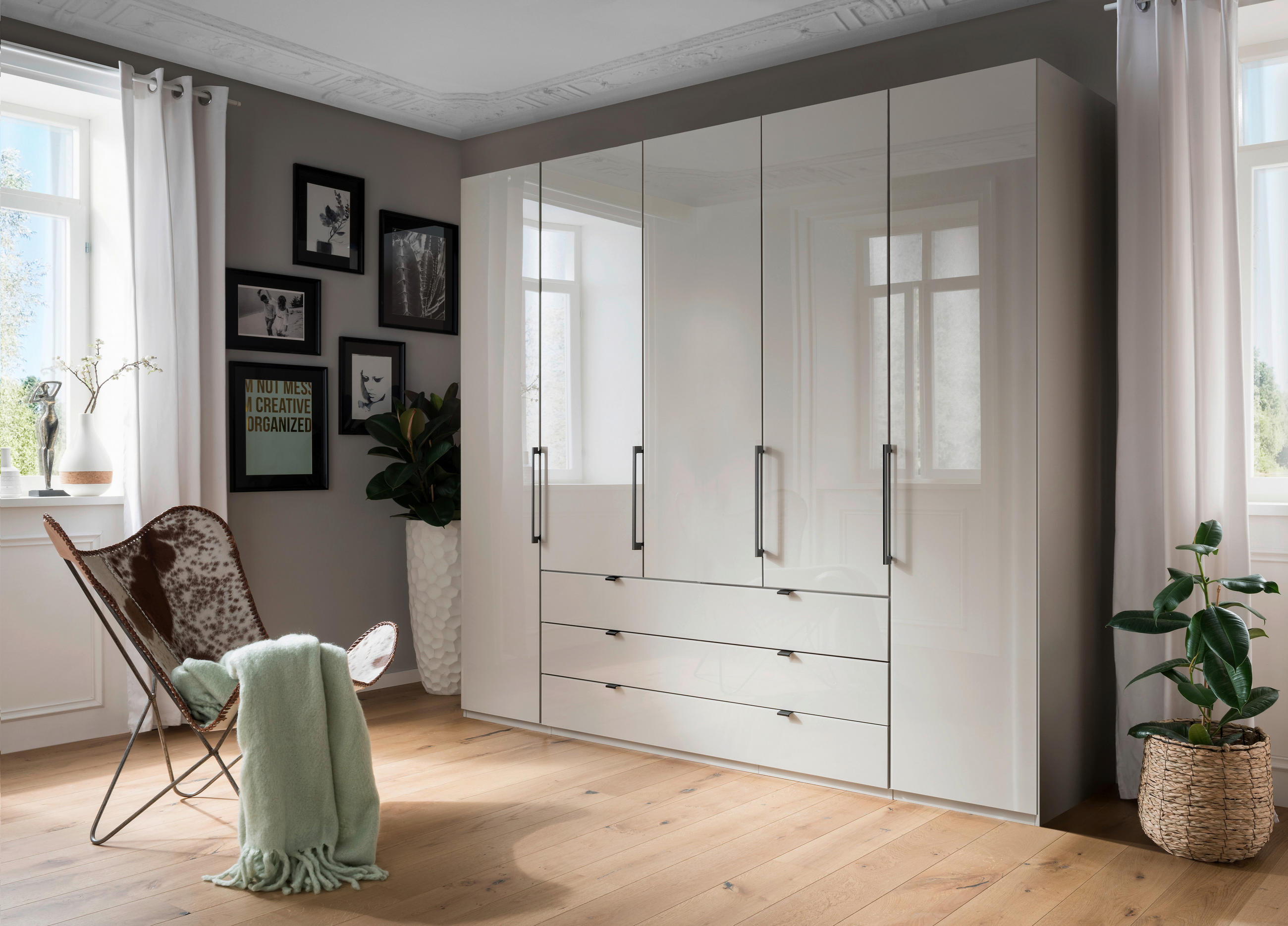 KLEIDERSCHRANK 250/236/58 cm 4-türig Grau  - Schieferfarben/Grau, KONVENTIONELL, Glas/Holzwerkstoff (250/236/58cm) - Novel