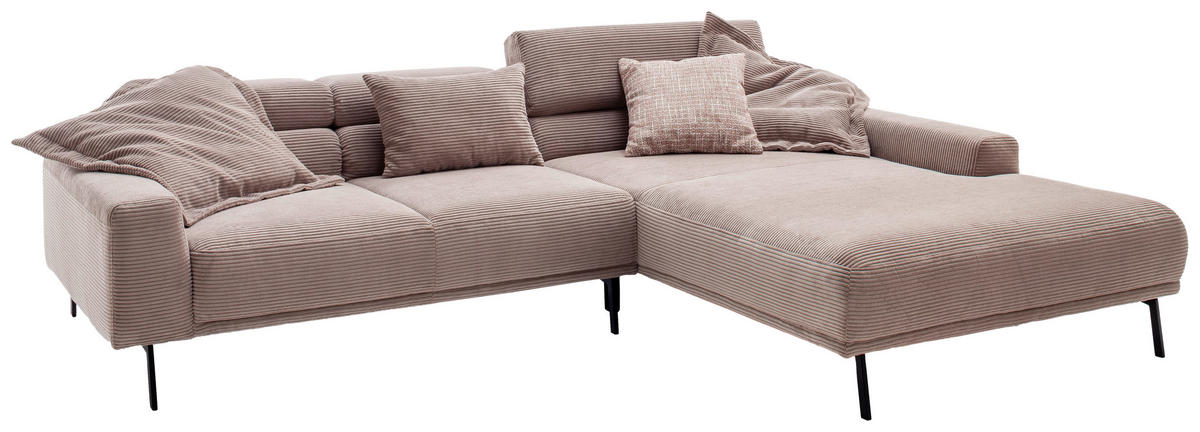 ECKSOFA  in Cord Taupe  293/215-217 cm  - Taupe/Schwarz, Design, Textil/Metall (293/215-217cm) - Schöner Wohnen
