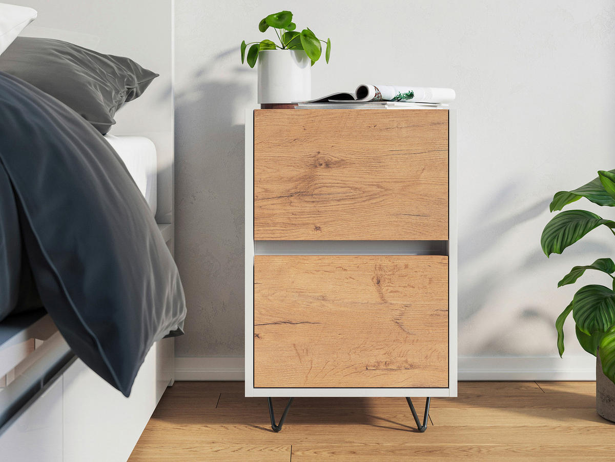 NACHTTISCH 41,2/65/42 cm  in Weiß, Eichefarben  - Eichefarben/Schwarz, Basics, Holzwerkstoff/Metall (41,2/65/42cm) - MID.YOU