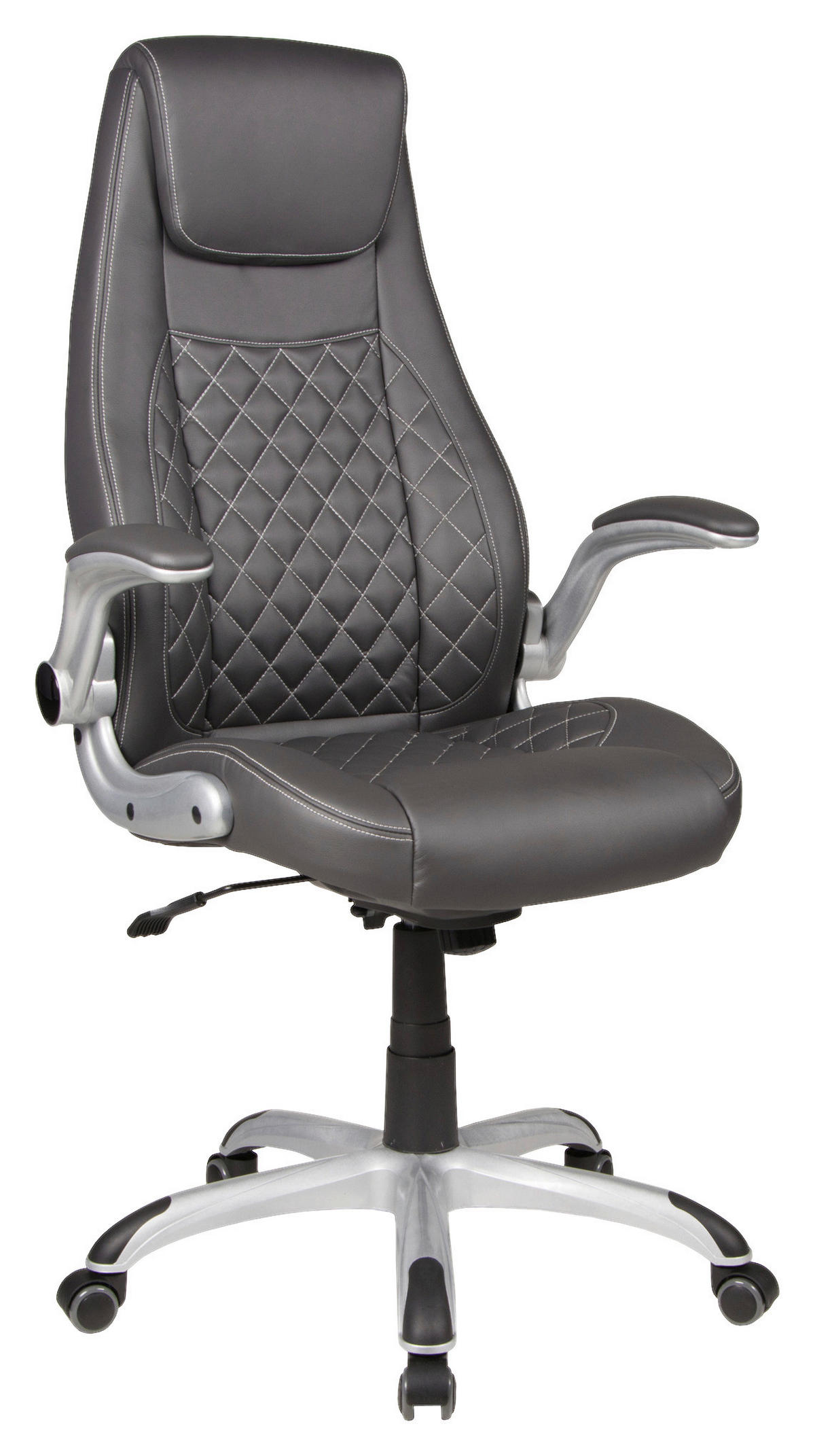 CHEFSESSEL Lederlook Anthrazit  - Anthrazit/Silberfarben, KONVENTIONELL, Kunststoff/Textil (68/116-126/68cm) - Boxxx