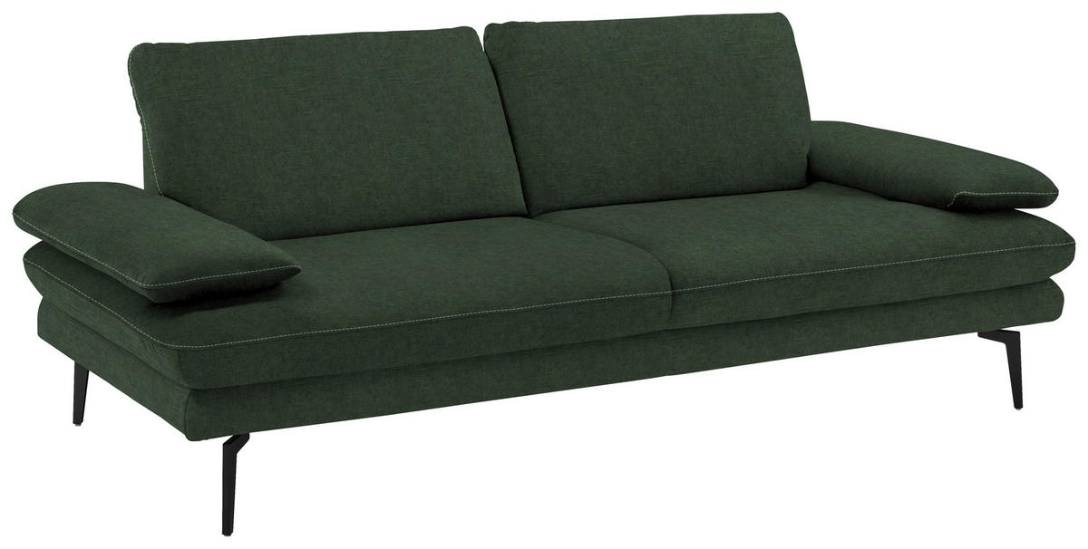 3-SITZER-SOFA in Velours Olivgrün  - Beige/Schwarz, Design, Textil/Metall (222/89/104cm) - Dieter Knoll