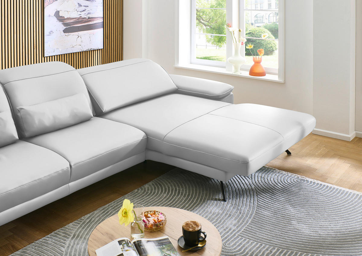 ECKSOFA in Echtleder Weiss  - Weiss/Schwarz, Design, Leder/Metall (332/193cm) - Dieter Knoll