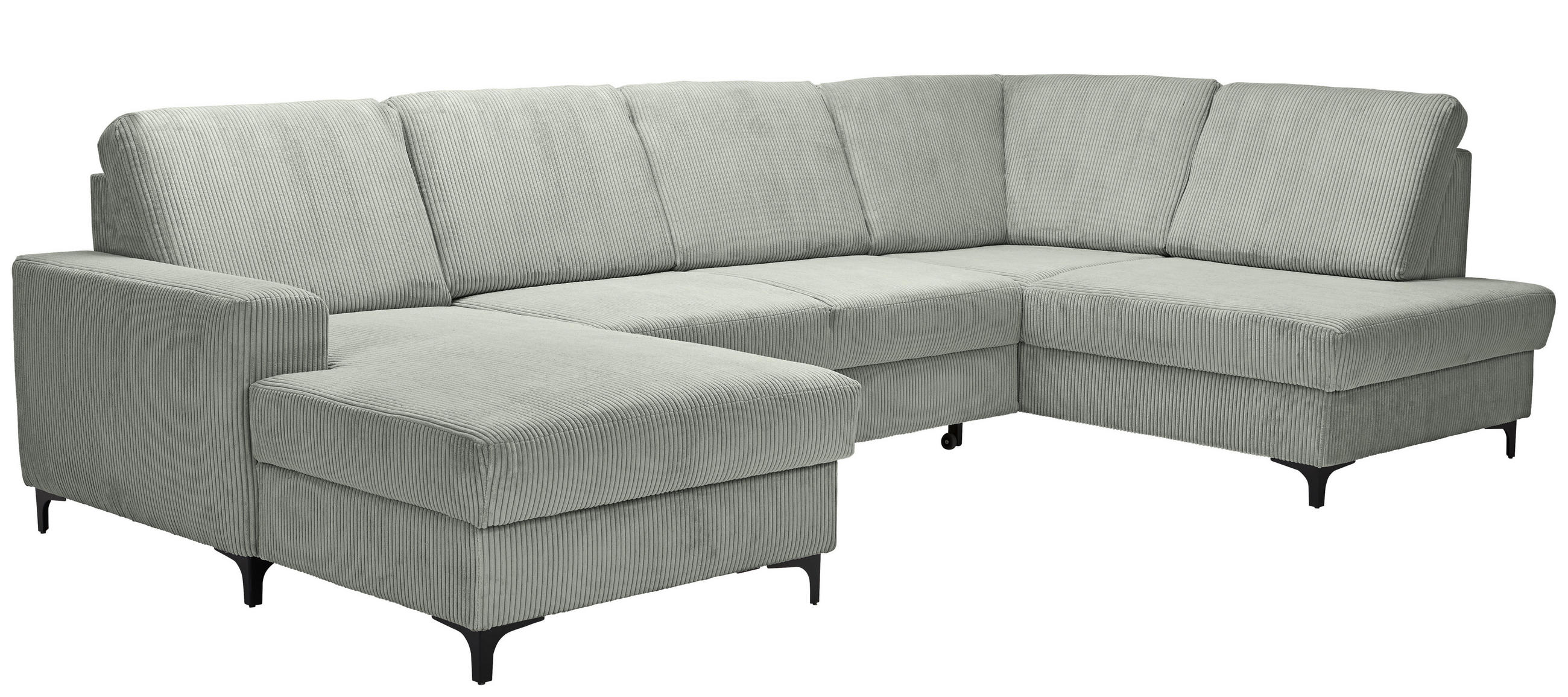 Thumbnail - Stylife Wohnlandschaft, Salbeigrün, Textil, 4-Sitzer, Ottomane rechts, U-Form, 317x185 cm, Made in EU, Rücken echt, Wohn...