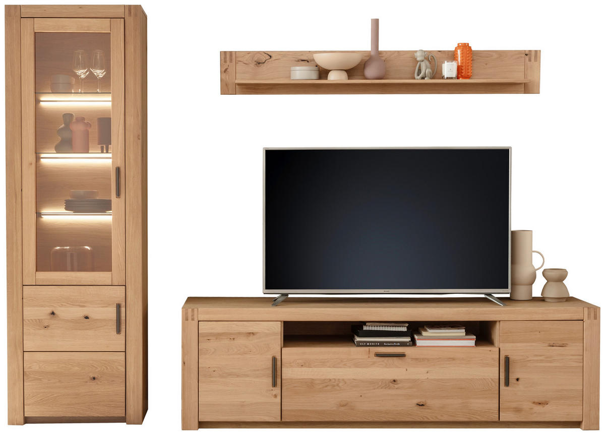 WOHNWAND 3-teilig  in Eichefarben 283/203/50 cm  - Eichefarben/Anthrazit, Design, Glas/Holz (283/203/50cm) - Livetastic