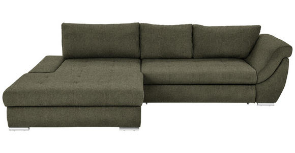 ECKSOFA Olivgrün Flachgewebe Rückenkissen, Bettkasten, Schlaffunktion, Rücken echt, Liegefläche im Originalstoff  - Silberfarben/Olivgrün, Design, Textil/Metall (174/306cm) - Carryhome