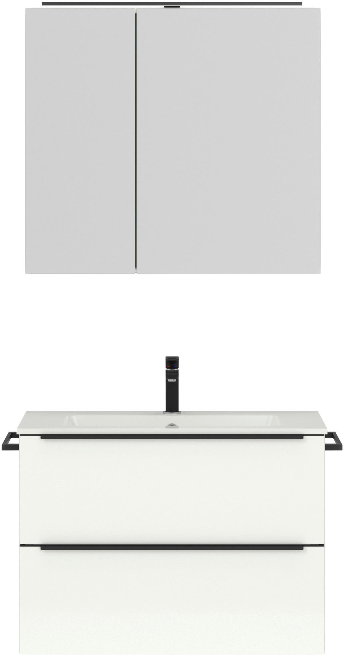 BADEZIMMER 3-teilig  in 81 cm  - Weiß Hochglanz/Schwarz, MODERN, Holzwerkstoff/Stein (81cm) - Nobilia