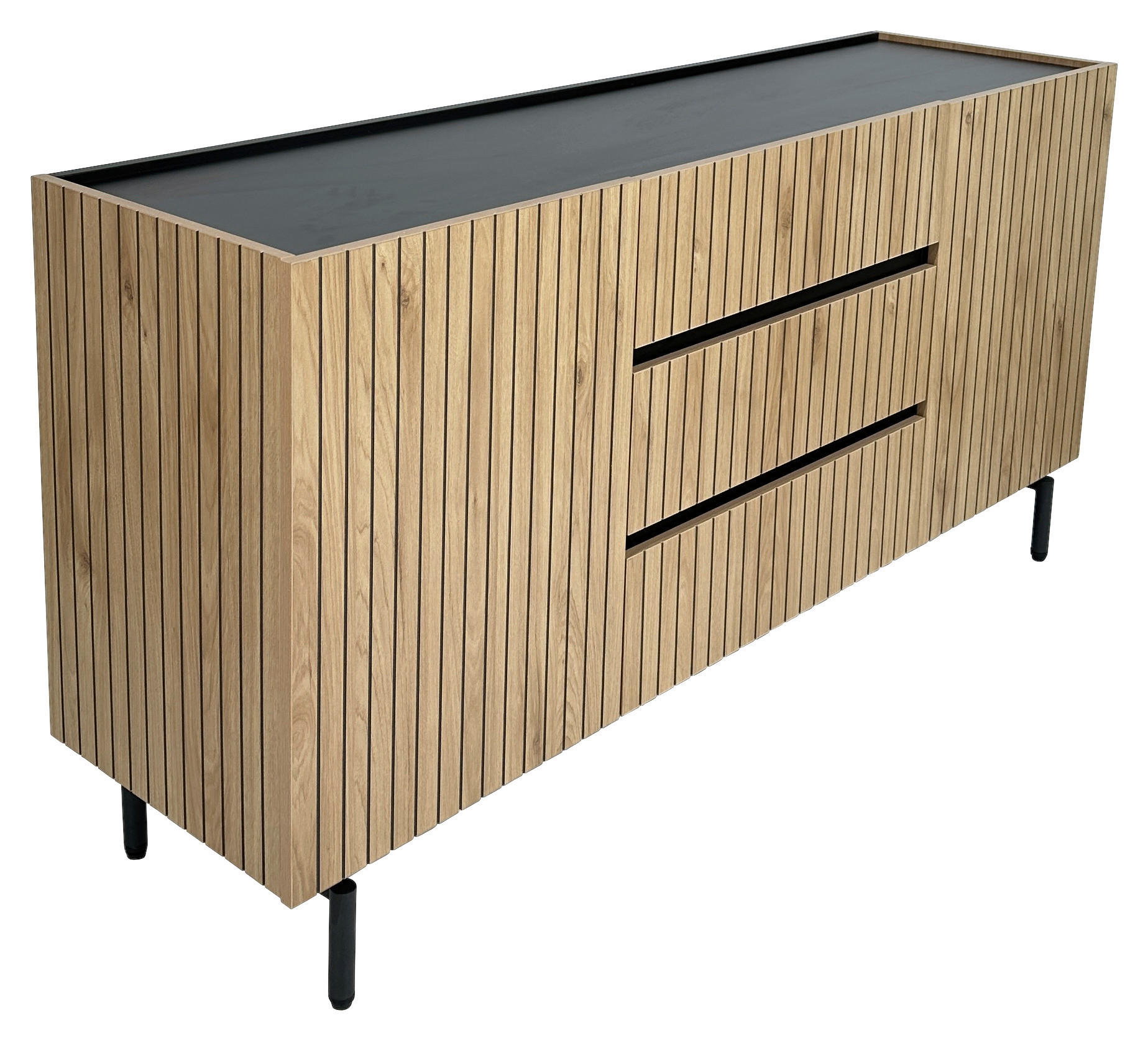 SIDEBOARD LINO 150/75/40 cm 3 Schublade(n)  - Eichefarben/Schwarz, Design, Holzwerkstoff/Metall (150/75/40cm) - Milino