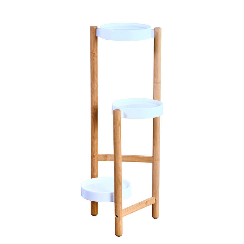 Blumenständer Bambus, Weiß, Braun, BxHxT: 28x70x34 cm