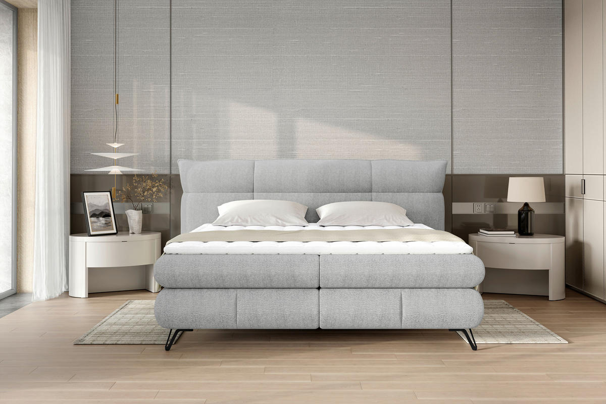 BOXSÄNG 180/200 cm  i grå  - svart/grå, Design, metall/textil (180/200cm) - Glandor