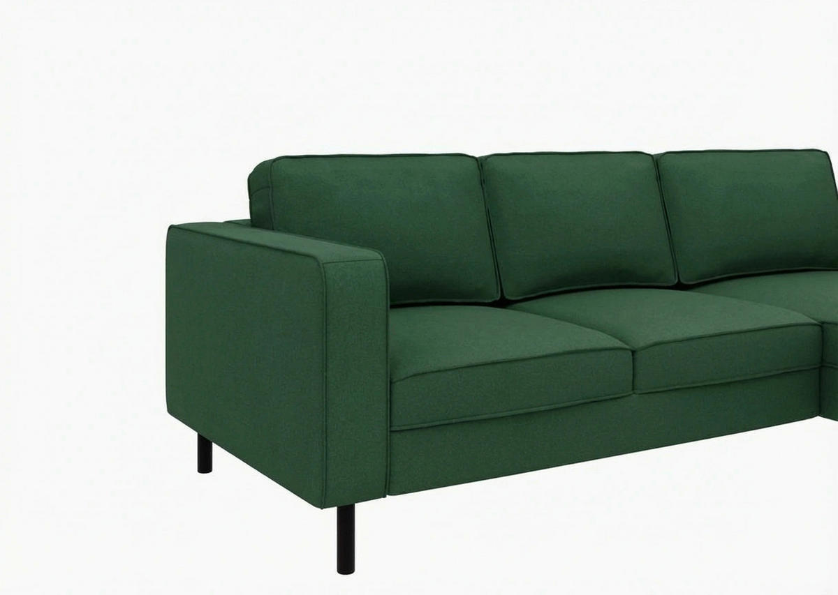 ECKSCHLAFSOFA WATKINS  mit Schlafen auf Sitzhöhe, Rücken echt, Armteil links, Armteil rechts Struktur Dunkelgrün  - Dunkelgrün/Schwarz, MODERN, Textil/Metall (232/161cm) - Trendmanufaktur