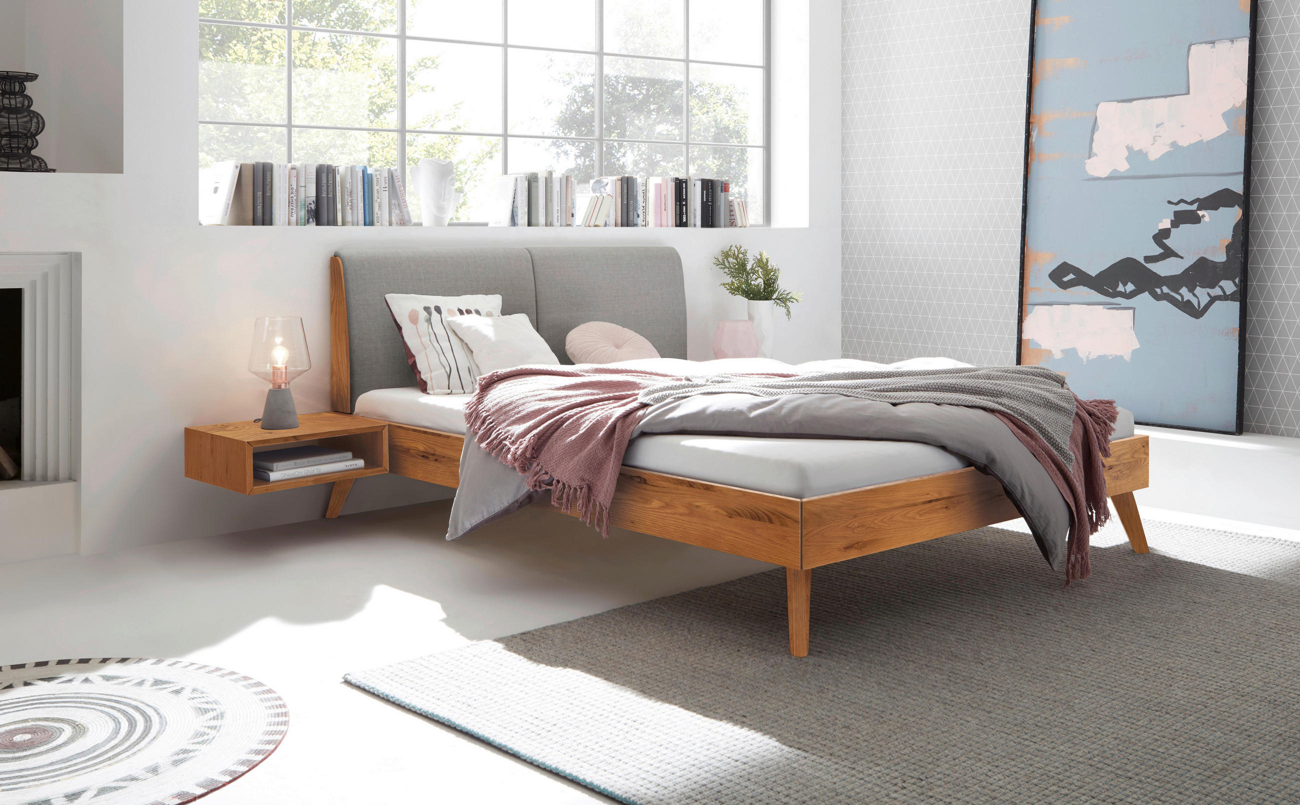 BETT 180/200 cm  in Hellgrau, Wildeiche  - Wildeiche/Hellgrau, Natur, Holz (180/200cm) - Hasena