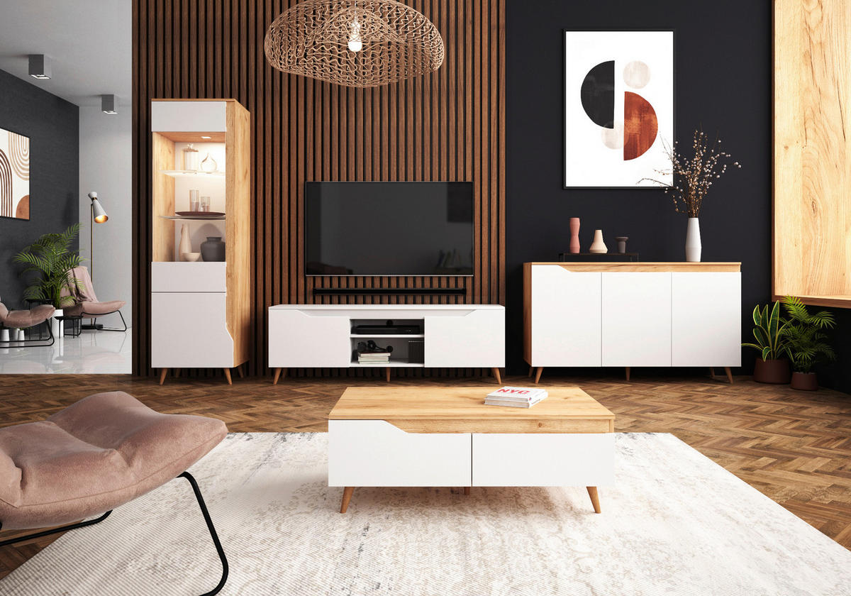 LOWBOARD  in 157/52/40 cm  - Buchefarben/Weiß, Design, Holzwerkstoff (157/52/40cm) - Livetastic