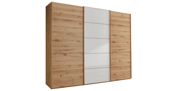 SCHWEBETÜRENSCHRANK 250/236/67 cm 3-türig Weiß, Eiche Bianco  - Eiche Bianco/Weiß, Natur, Glas/Holz (250/236/67cm) - Linea Natura