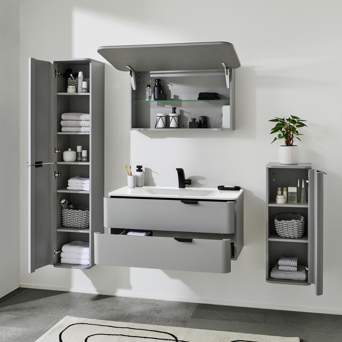 SPIEGELSCHRANK 100/55/16,5 cm  - Grau, Design, Glas/Holzwerkstoff (100/55/16,5cm) - home24