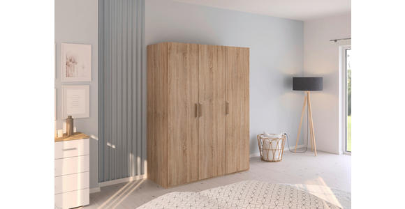 DREHTÜRENSCHRANK 151/197/60 cm 3-türig Sonoma Eiche - Silberfarben/Sonoma Eiche, Design, Holzwerkstoff/Kunststoff (151/197/60cm) - Novel