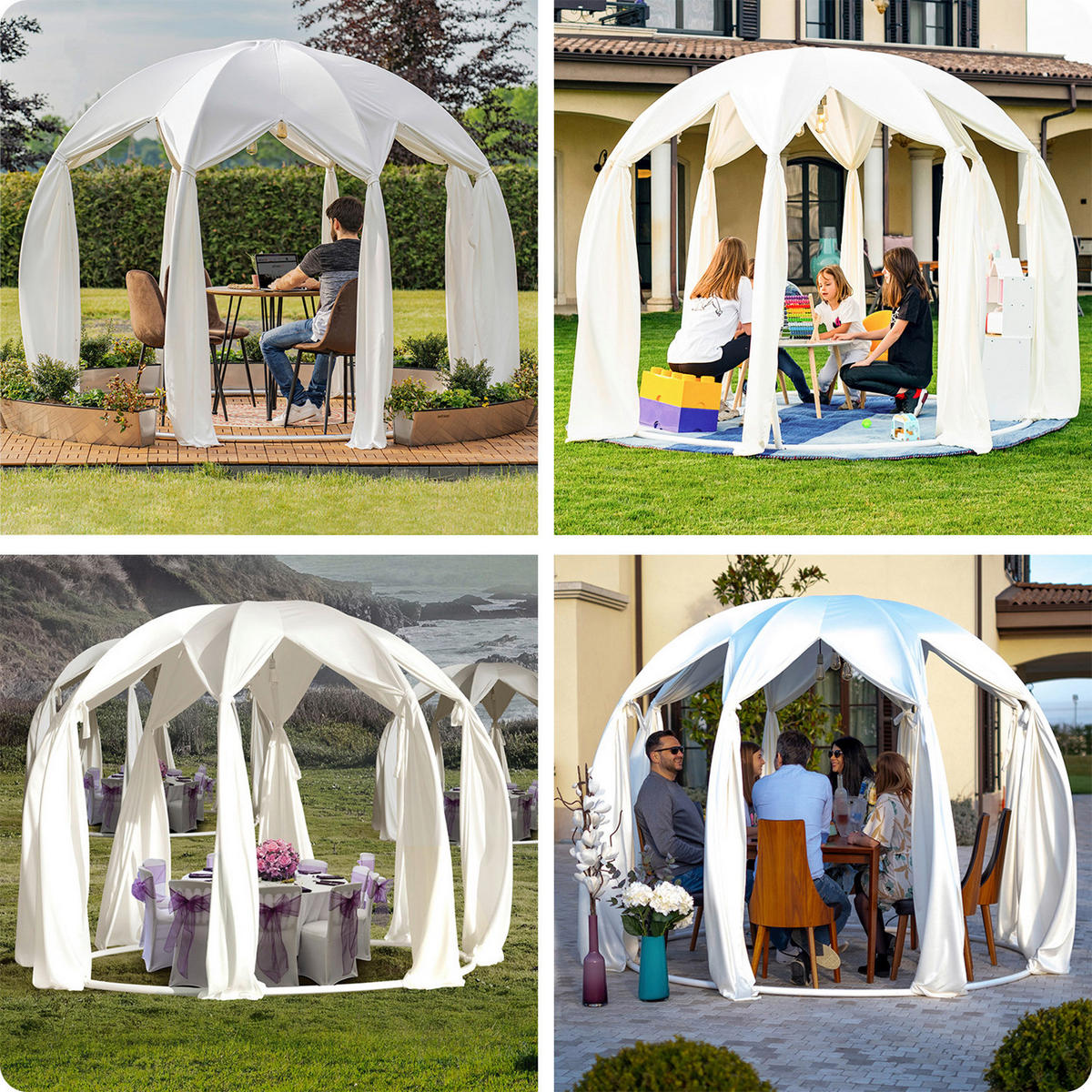 PAVILLON 372/250/372 cm Aluminium  - Silberfarben/Weiß, Basics, Textil/Metall (372/250/372cm)