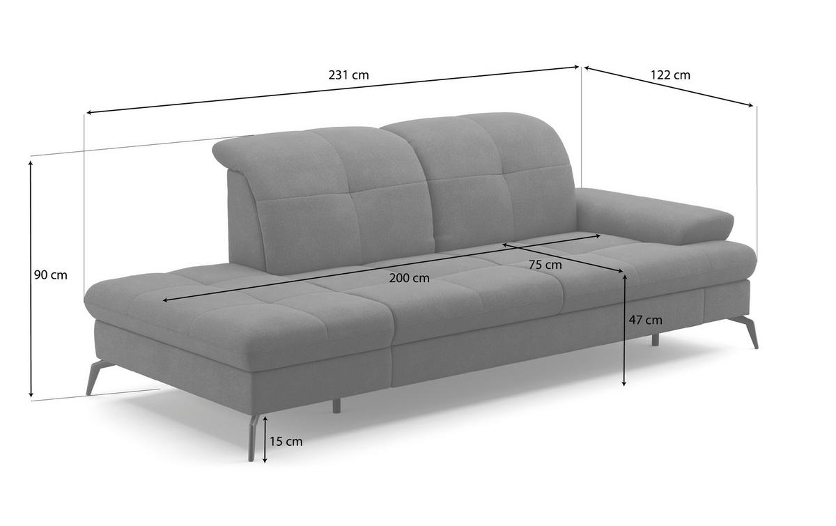 RÉCAMIERE in Flachgewebe Grau  - Schwarz/Grau, KONVENTIONELL, Textil/Metall (231/90/122cm) - Sit & More
