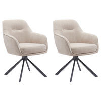 STOL MED ARMSTÖD SET 2 styck 360° vridbar sits, automatisk funktion för återhämtning, stoppade armstöd chenille  - beige/svart, Basics, metall/textil (59/87/65cm) - Livetastic