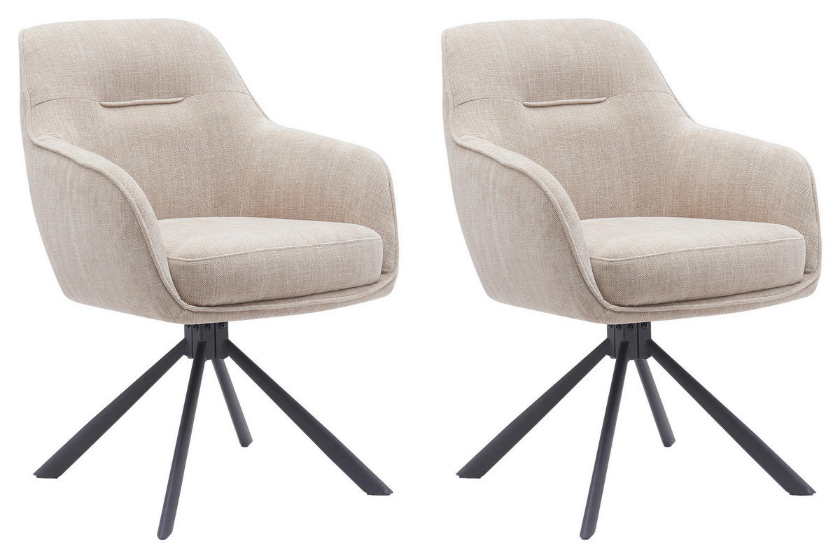 STOL MED ARMSTÖD SET 2 styck 360° vridbar sits, automatisk funktion för återhämtning, stoppade armstöd chenille  - beige/svart, Basics, metall/textil (59/87/65cm) - Livetastic