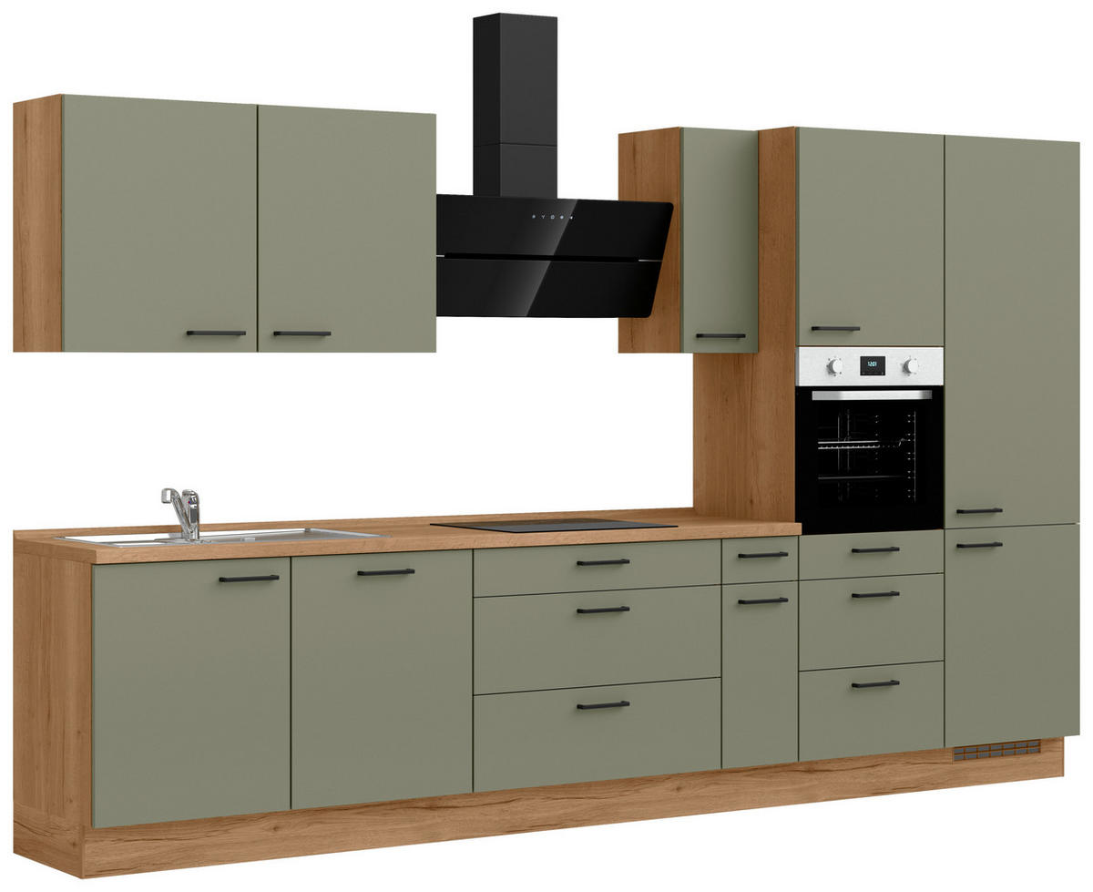 KÜCHENLEERBLOCK Senso 360 cm  in Eichefarben, Olivgrün  - Eichefarben/Schwarz, ROMANTIK / LANDHAUS, Holzwerkstoff/Metall (360cm) - Nobilia