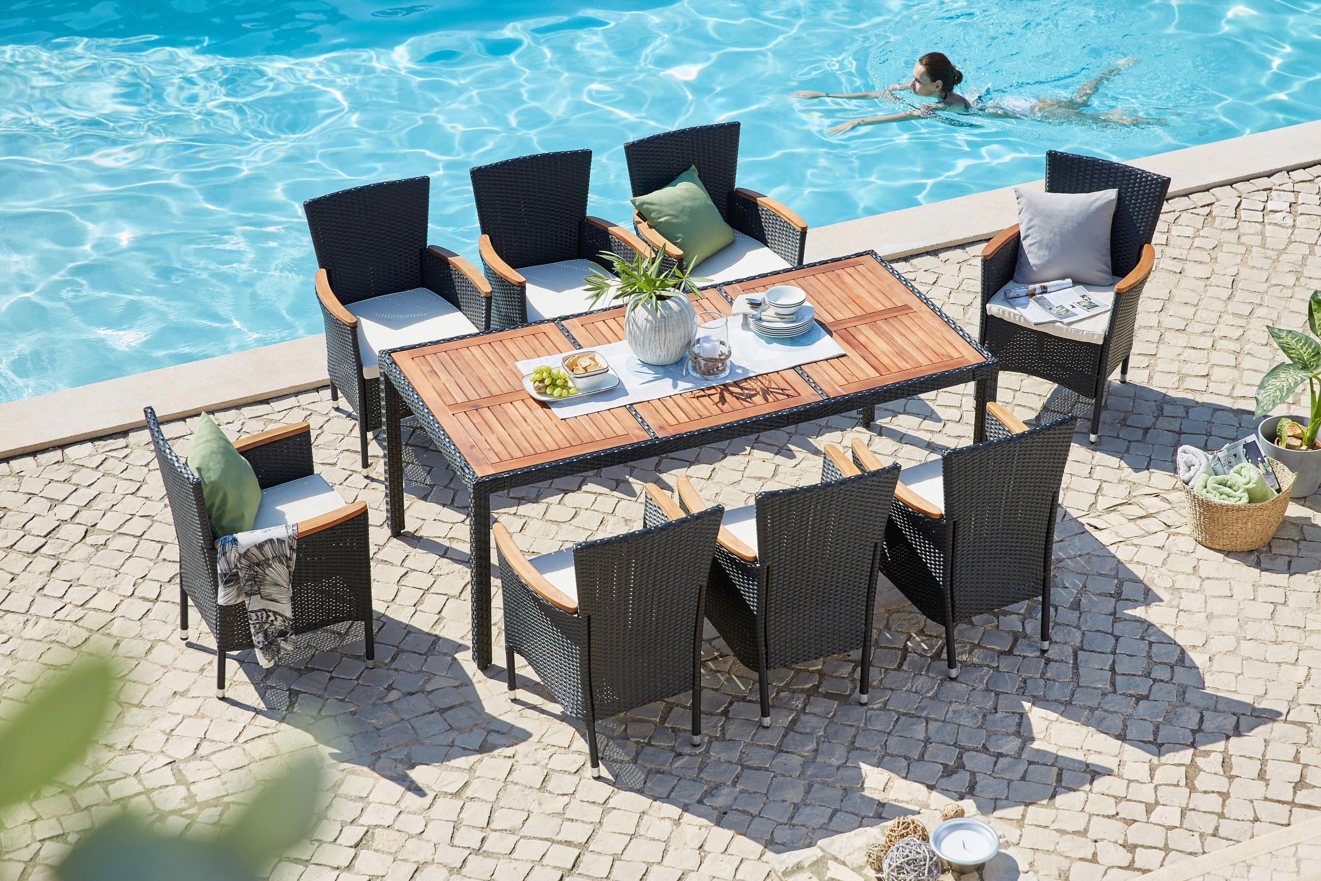 GARTENTISCHGRUPPE  - Creme/Schwarz, Design, Holz/Kunststoff - Ambia Garden
