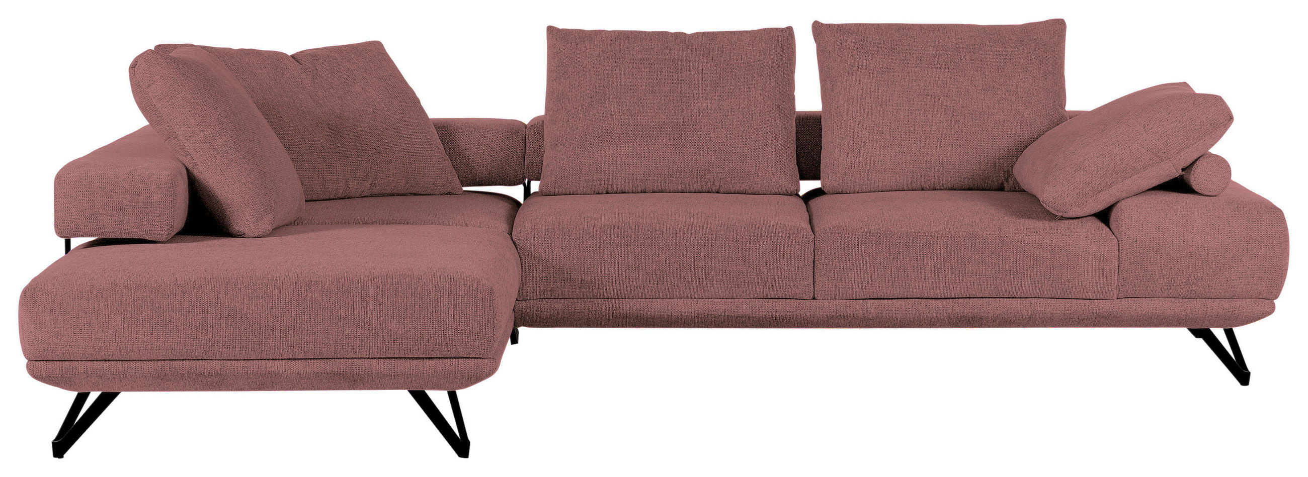 ECKSOFA in Flachgewebe Altrosa  - Schwarz/Altrosa, Konventionell, Textil/Metall (240/310cm) - MID.YOU