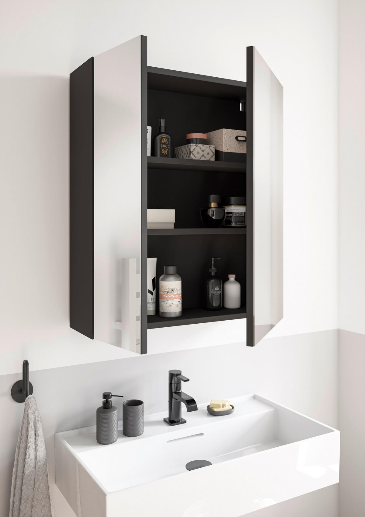 SPIEGELSCHRANK 60/70/20 cm  - Schwarz, MODERN, Glas/Holzwerkstoff (60/70/20cm) - MID.YOU