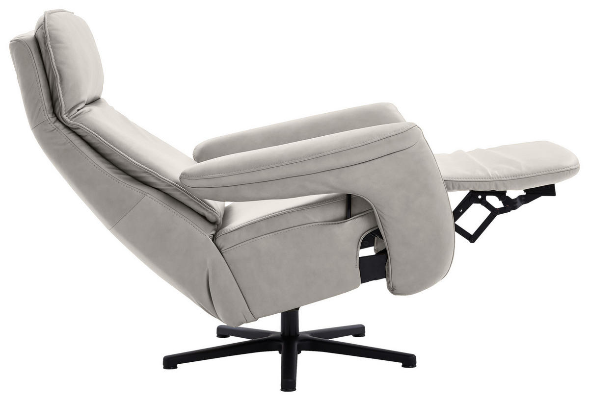RELAXSESSEL in Leder Hellgrau  - Hellgrau/Schwarz, Design, Leder/Metall (83/112/87-174cm) - Valdera