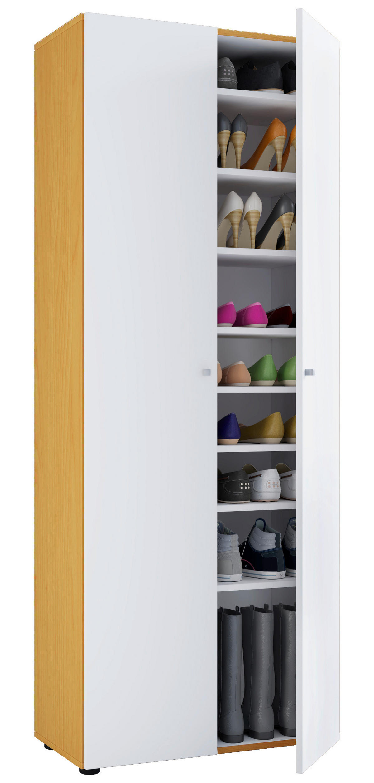 SCHUHSCHRANK Braun, Weiß, Buchefarben  - Buchefarben/Schwarz, Design, Holzwerkstoff/Kunststoff (71/180/39cm) - MID.YOU