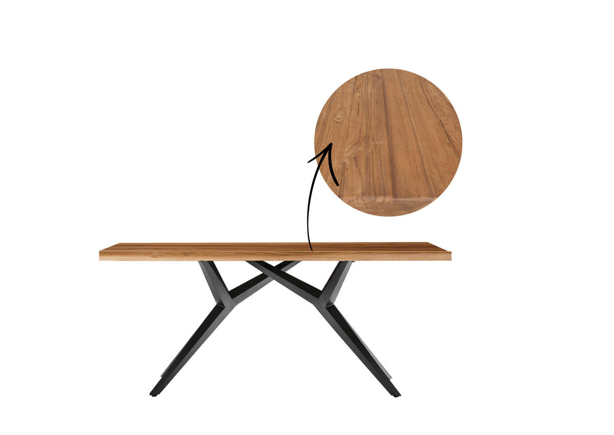 ESSTISCH 180/100/73 cm Echtholz  Holz, Metall rechteckig Naturfarben, Schwarz  - Schwarz/Naturfarben, MODERN, Holz/Metall (180/100/73cm) - MID.YOU