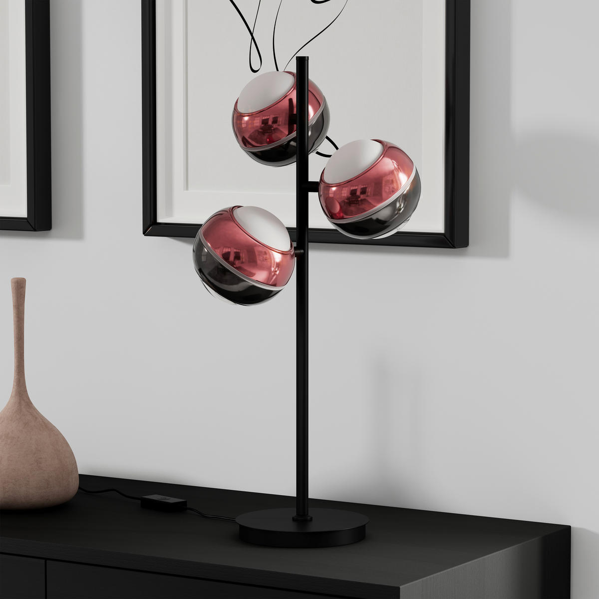 LED-TISCHLEUCHTE Easy 28/60 cm  - Schwarz/Kupferfarben, Design, Glas/Kunststoff (28/60cm) - Dieter Knoll