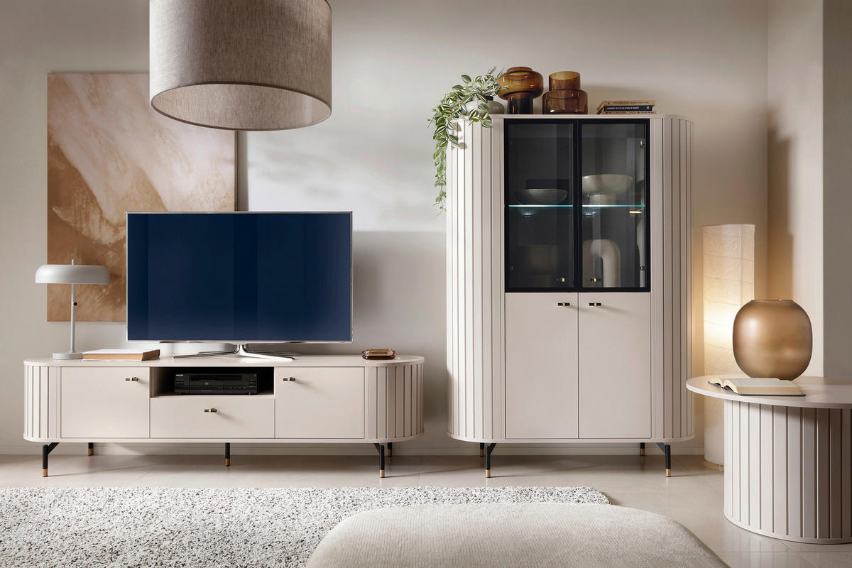 VITRINE  in Schwarz, Goldfarben, Kaschmir  - Kaschmir/Goldfarben, MODERN, Glas/Holzwerkstoff (112,3/155/40cm) - home24