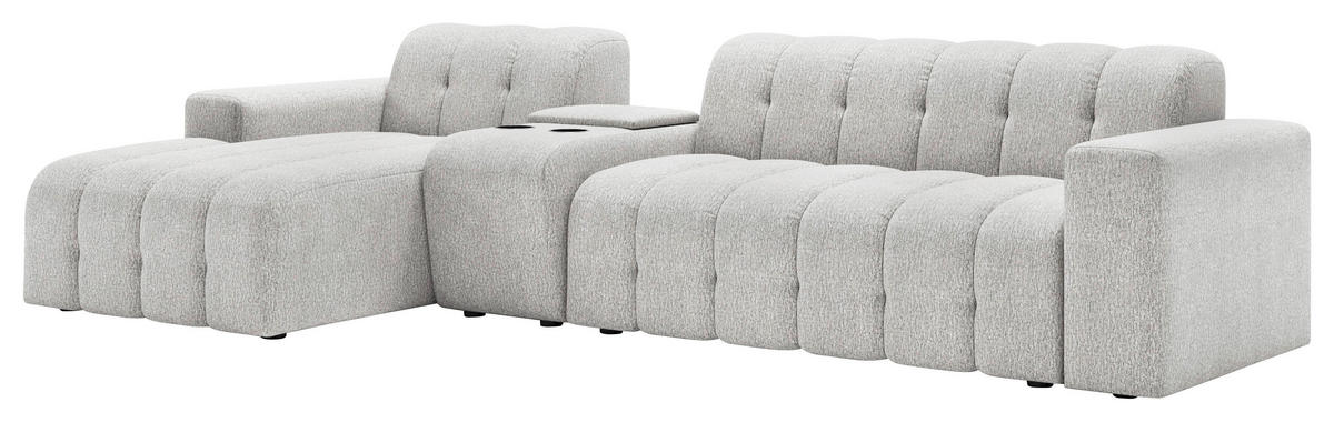 ECKSOFA Perlmutt Chenille Stauraum, Getränkehalter  - Perlmutt/Schwarz, MODERN, Kunststoff/Textil (150/299cm) - Milino