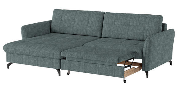 ECKSOFA in Flachgewebe, Leinenoptik Blau  - Blau/Schwarz, Design, Textil/Metall (170/242cm) - Xora