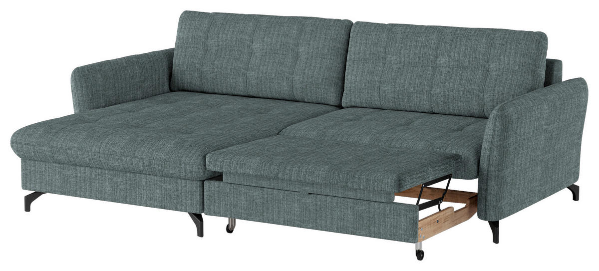 ECKSOFA in Flachgewebe, Leinenoptik Blau  - Blau/Schwarz, Design, Textil/Metall (170/242cm) - Xora