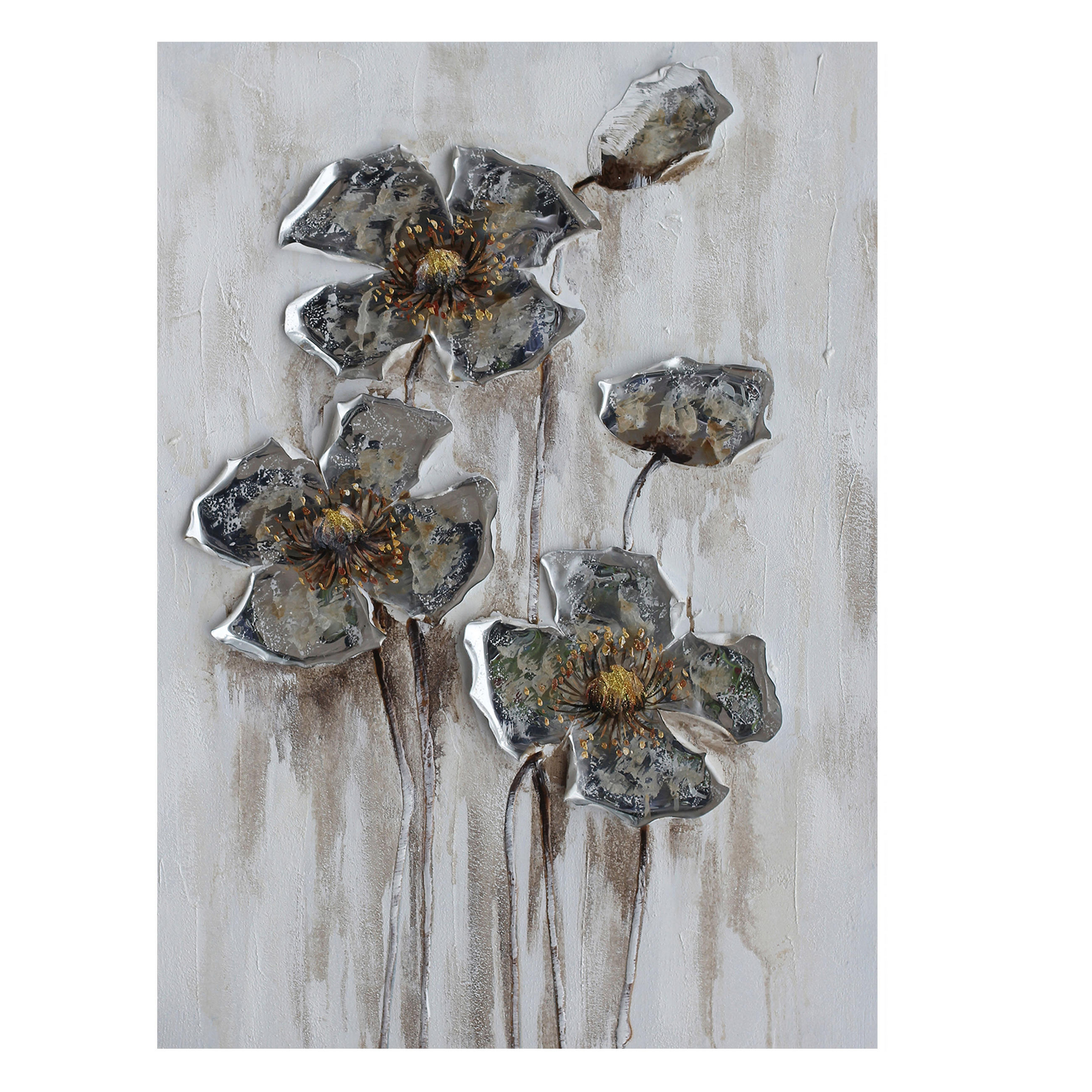 OBJEKTBILD Blumen 70/100 cm  - Silberfarben/Braun, LIFESTYLE, Holz/Textil (70/100cm) - Monee