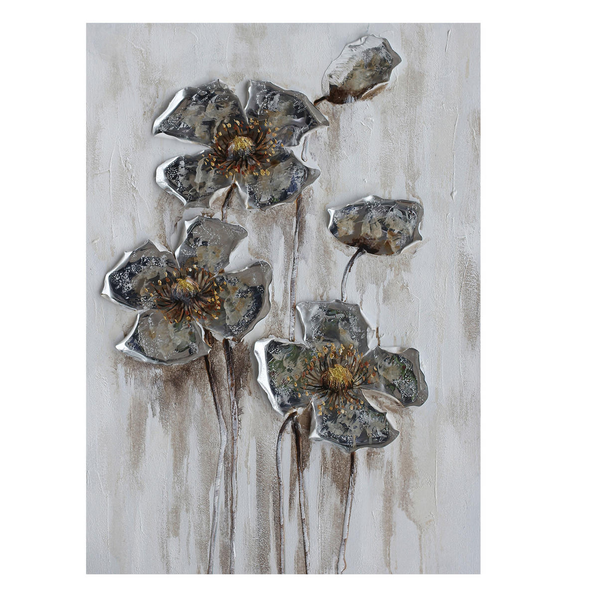 OBJEKTBILD Blumen 70/100 cm  - Silberfarben/Braun, LIFESTYLE, Holz/Textil (70/100cm) - Monee