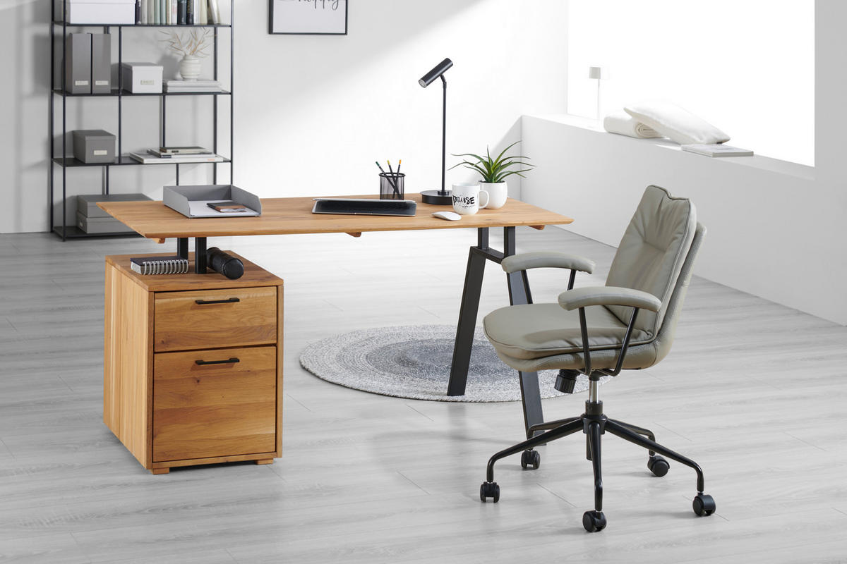 ÍRÓASZTAL  - tölgyfa színű/fekete, Konventionell, műanyag/fa (140/65/75cm) - Linea Natura