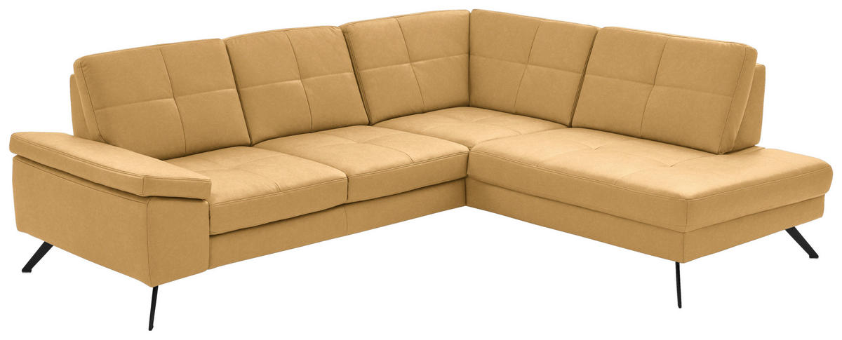 ECKSOFA in Lederlook, Mikrofaser Gelb  - Gelb/Schwarz, Design, Textil/Metall (261/220cm) - Beldomo System
